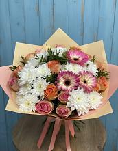 Букет цветов из:  Розы, Герберы и Хризантемы #REPLACE_PRED# Акъяр