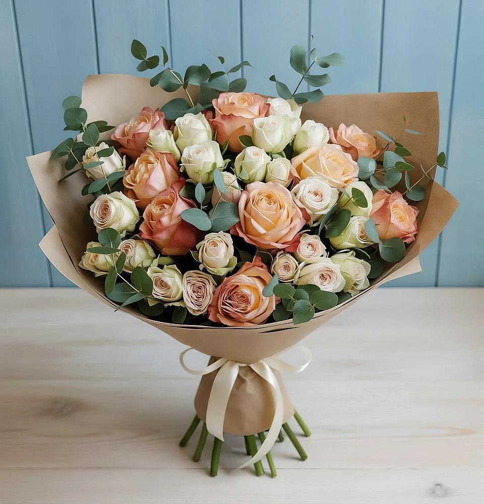 Букет цветов из: Альстромерии и Розы в Акъяр