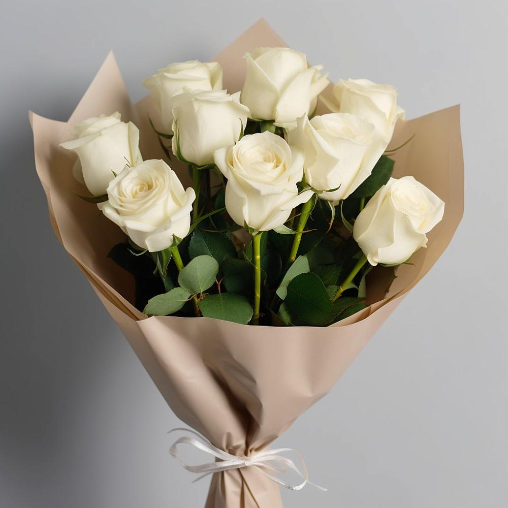 Букет 9 Белых роз Эдлесс Лав в Акъяр