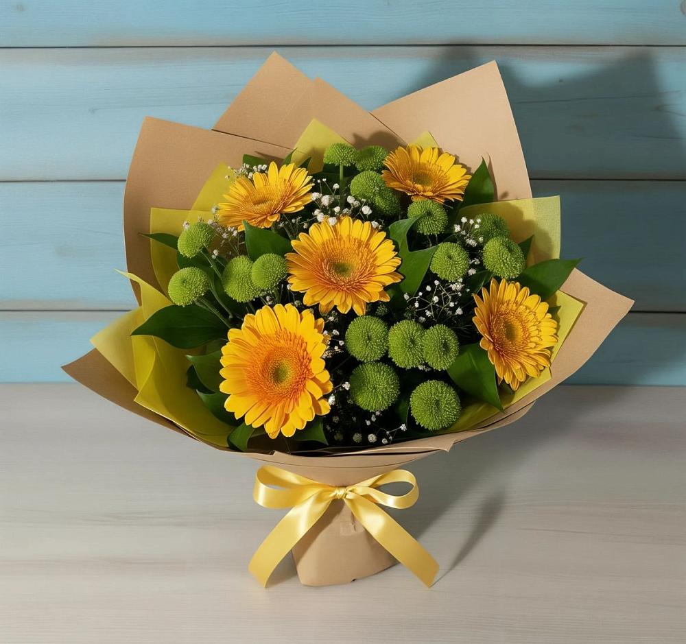 Букет цветов из: Герберы и Хризантемы в Акъяр
