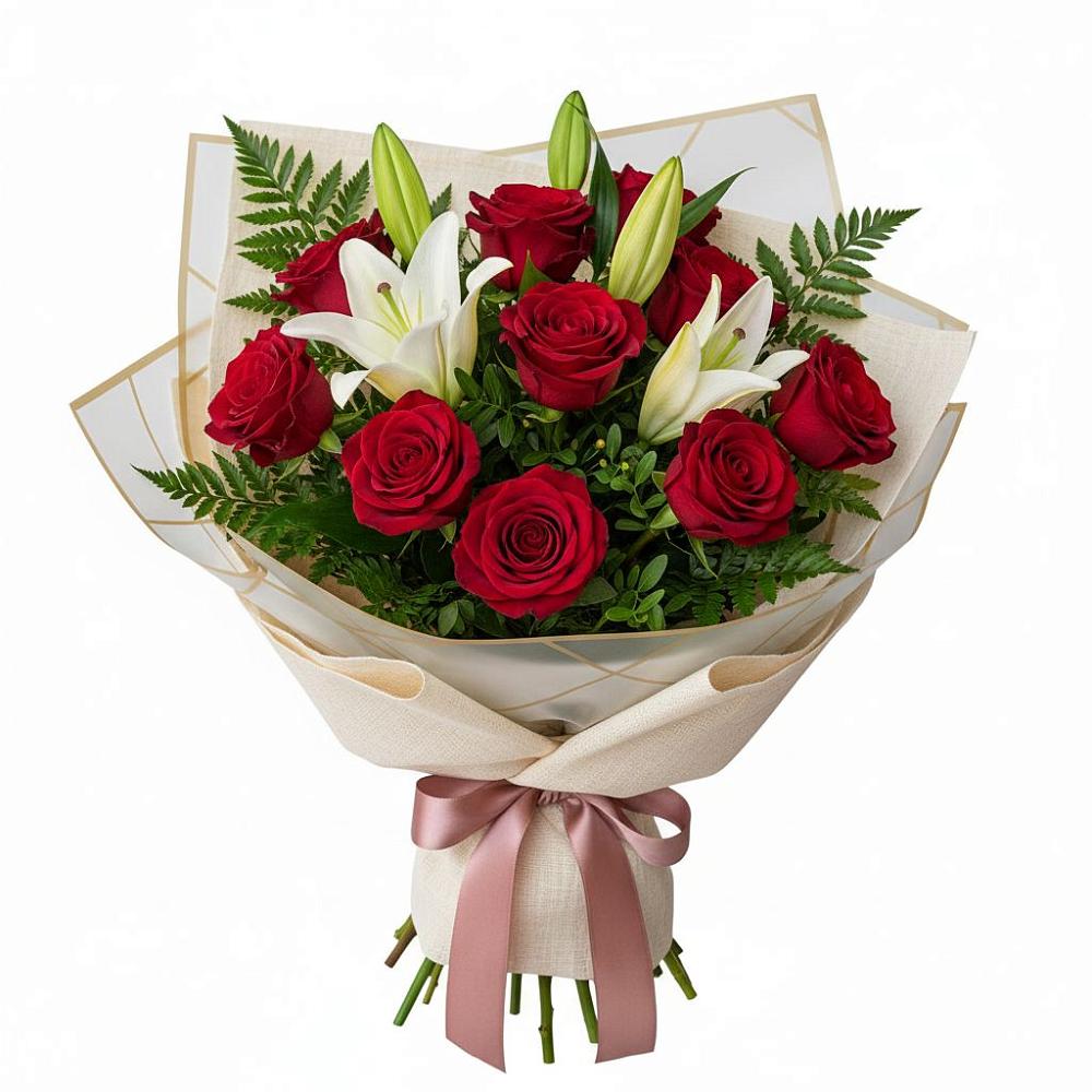 Букет цветов из: Лилии и Розы в Акъяр