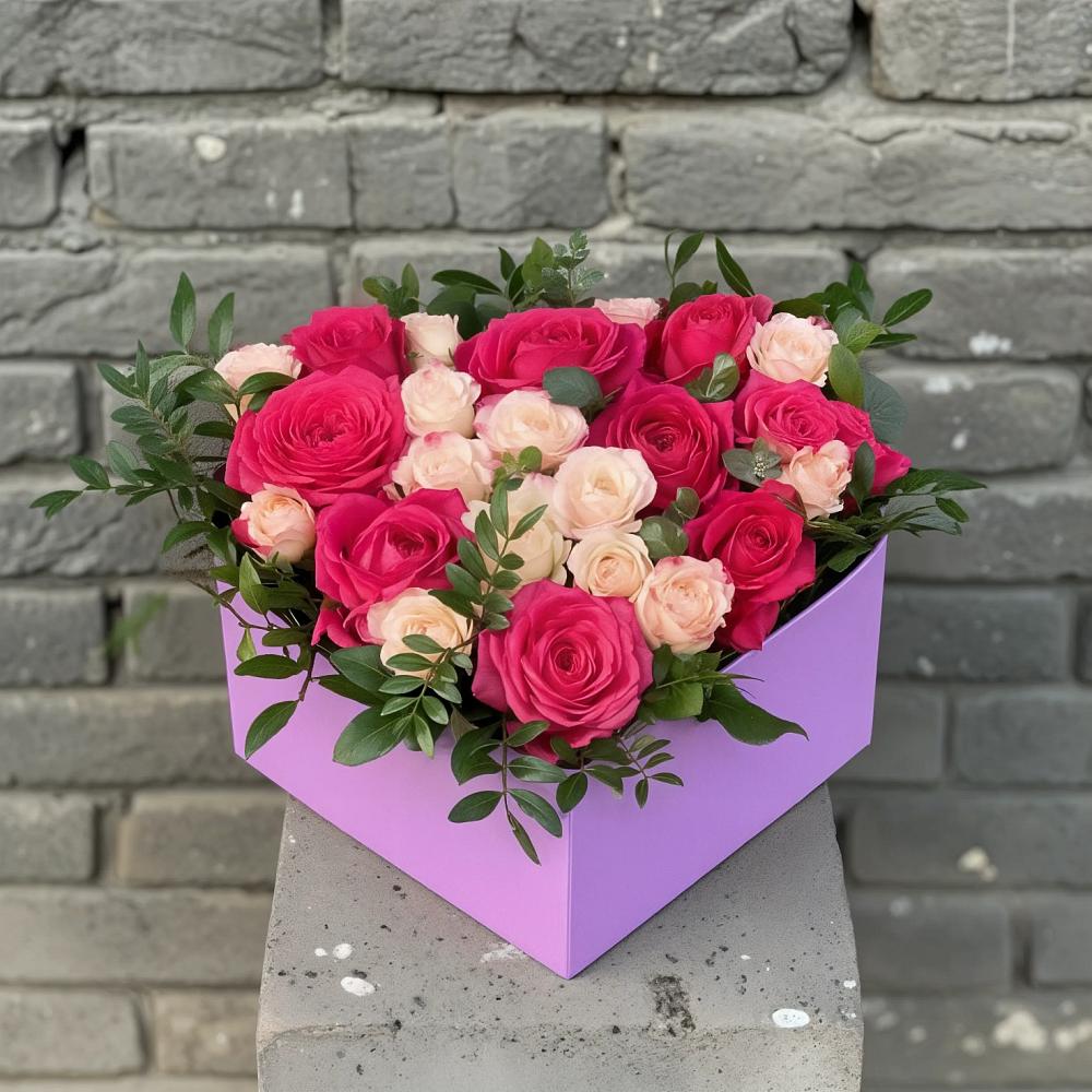 Цветочная композиция из Розы в коробке в Акъяр