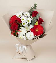 Букет цветов из:  Розы, Хризантемы, Герберы и Лилии в Акъяр