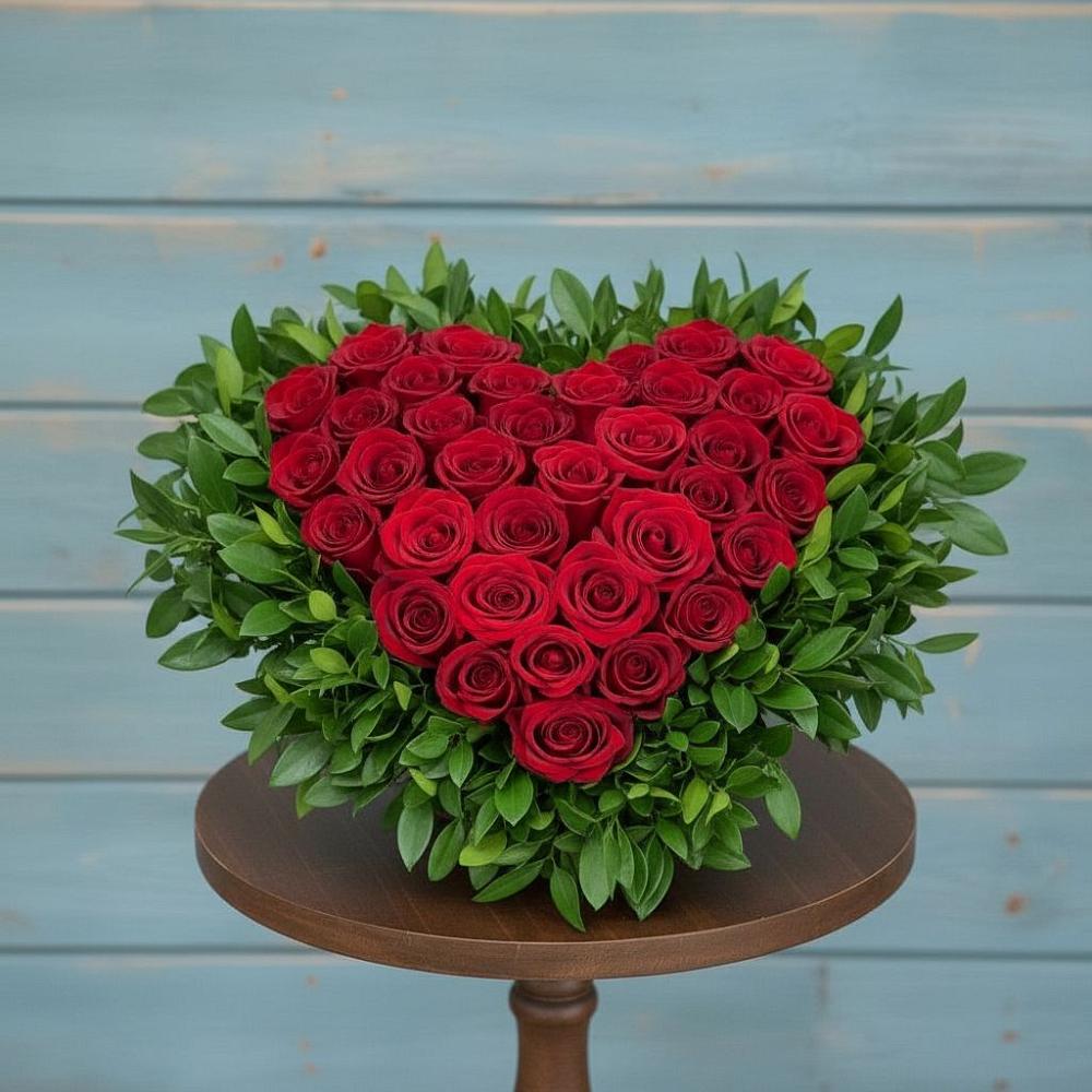 Цветочная композиция из Розы в виде сердца в Акъяр