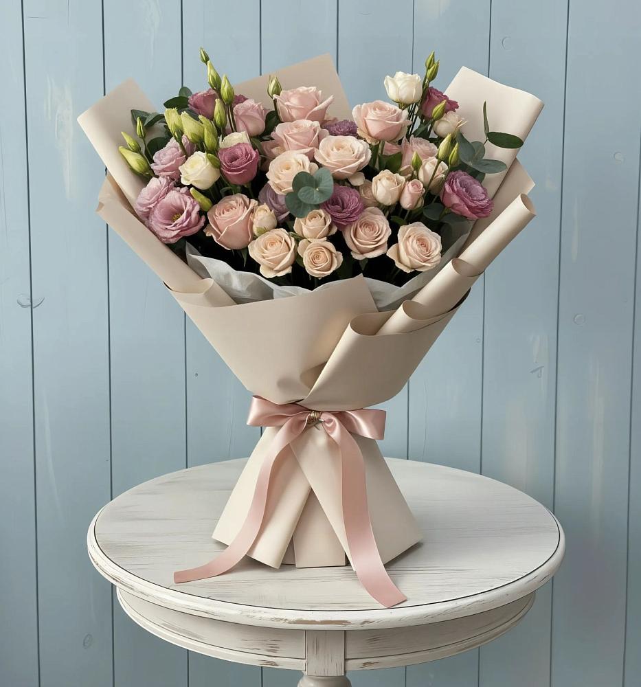 Букет цветов из: Розы и Лизиантусы в Акъяр