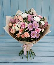 Букет цветов из:  Хризантемы, Розы и Альстромерии в Акъяр