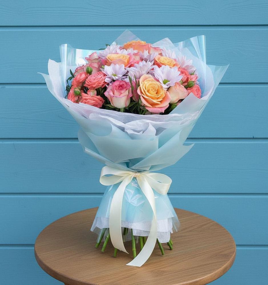 Букет цветов из: Хризантемы и Розы в Акъяр