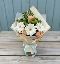 Букет цветов из:  Герберы, Розы и Хризантемы в Акъяр
